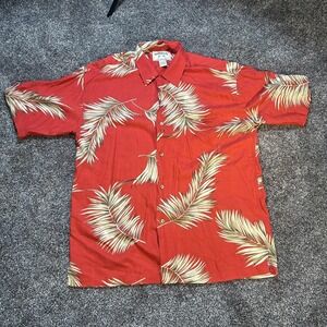Bamboo Cay Shirt Mens Large Red Palm Leaf Hawaiian Button Up Camp Resort Rayon